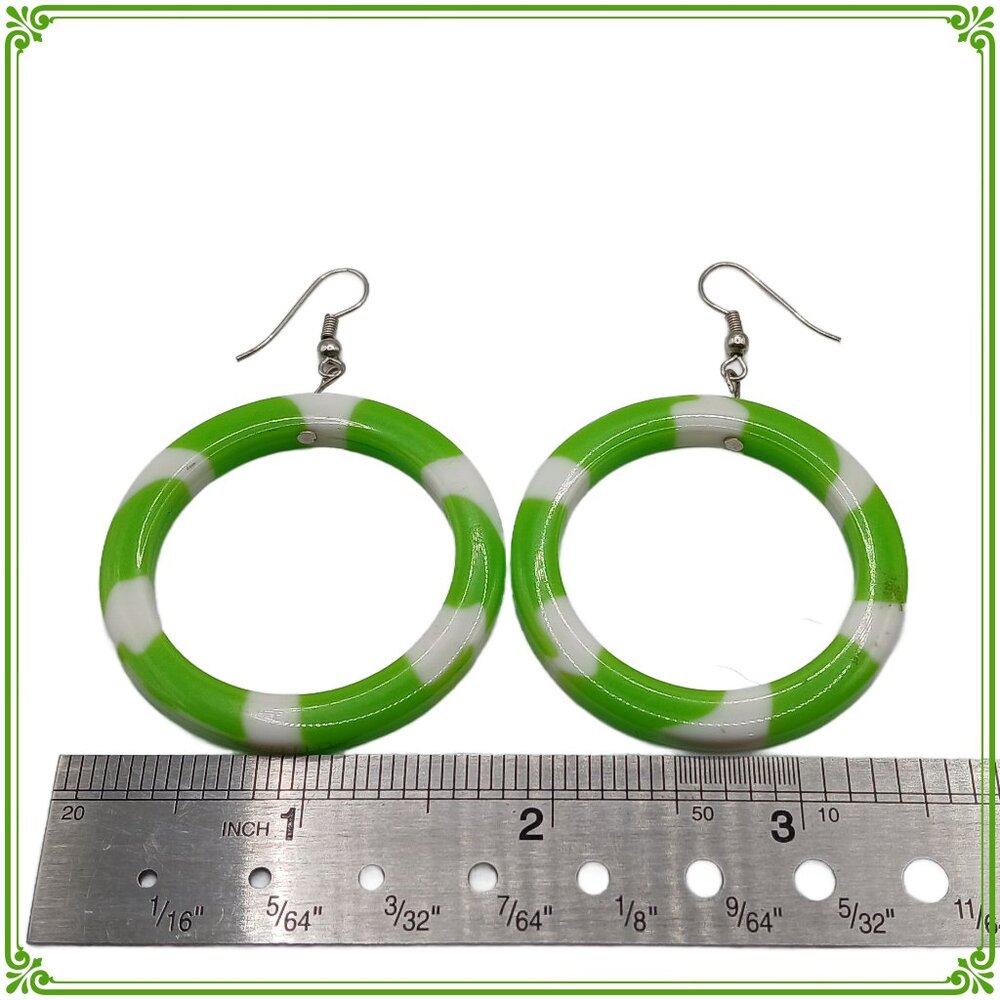 Pastel Green and White Lightweight Acrylic Hoop Statement Earrings